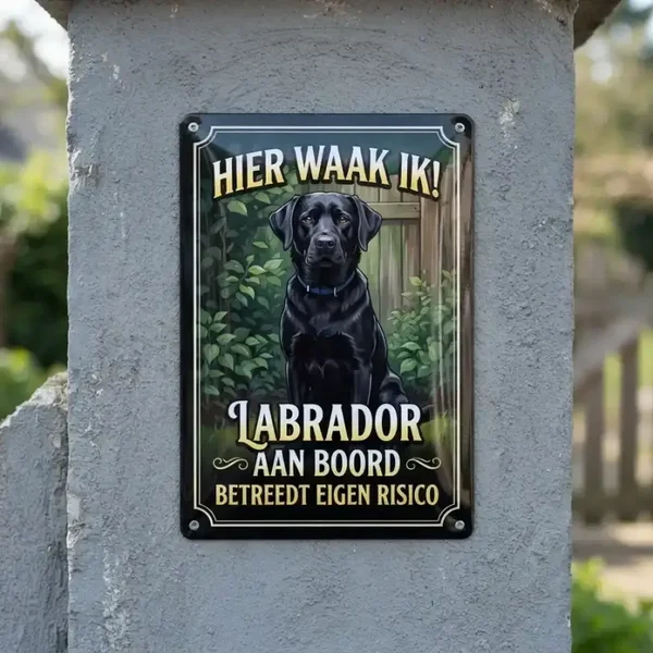 Metalen Bord Hier Waak Ik Labrador Zwart