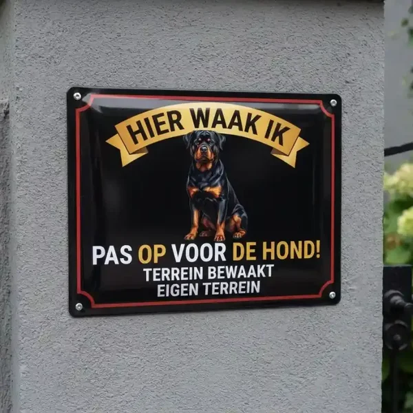 Metalen Bord Hier Waak Ik Rottweiler - Pas Op Voor De Hond