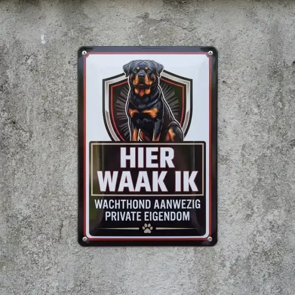 Metalen Bord Hier Waak Ik - Rottweiler