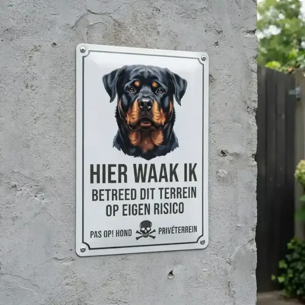 Metalen Bord - Hier Waak Ik Rottweiler