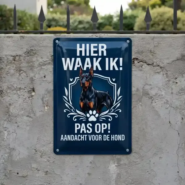 Metalen Bord Hier Waak Ik Dobermann