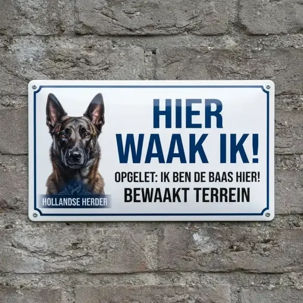 Metalen Waarschuwingsbord Hollandse Herder - Hier Waak Ik