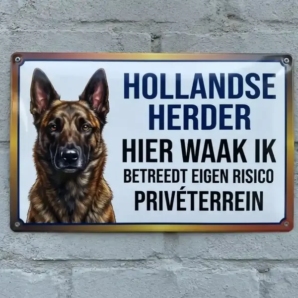 Metalen Waarschuwingsbord Hollandse Herder - Hier Waak Ik