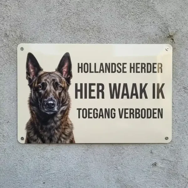 Metalen Bord Hollandse Herder Hier Waak Ik | Retrobordjes.be