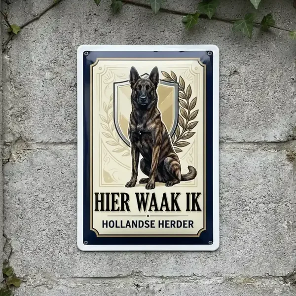 Metalen Bord Hier Waak Ik - Hollandse Herder