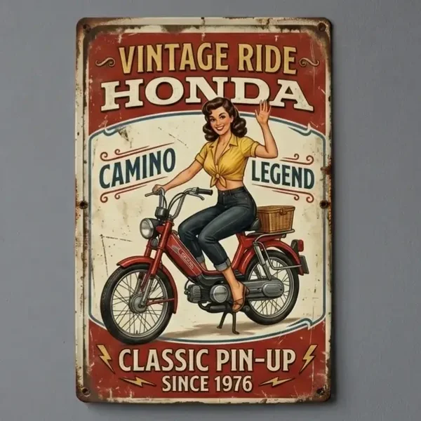Metalen Bord Honda Camino Vintage Pin-up
