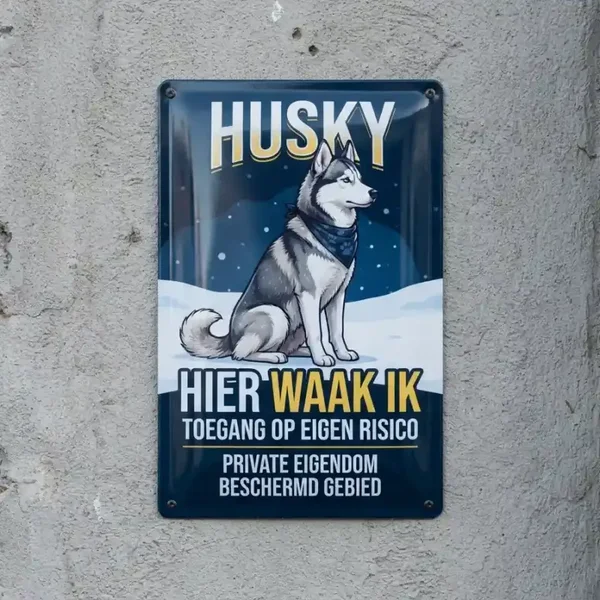 Metalen waarschuwingsbord Husky - Hier waak ik