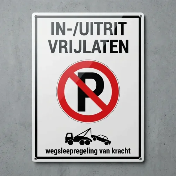 Metalen Bord In-/Uitrit Vrijlaten - Wegsleepregeling van Kracht