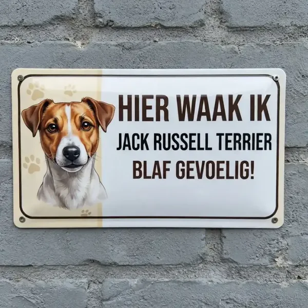 Metalen Bord Jack Russell - Hier Waak Ik Blaf Gevoelig