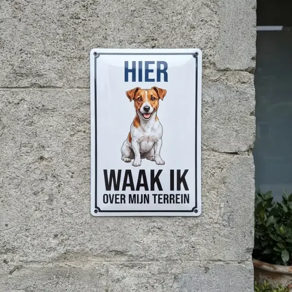 Metalen Bord Jack Russell - Hier Waak Ik Over Mijn Terrein