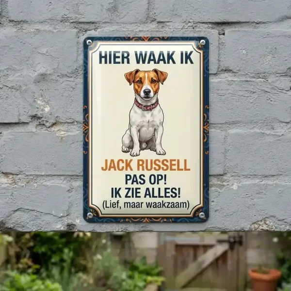 Metalen Bord Jack Russell - Hier Waak Ik