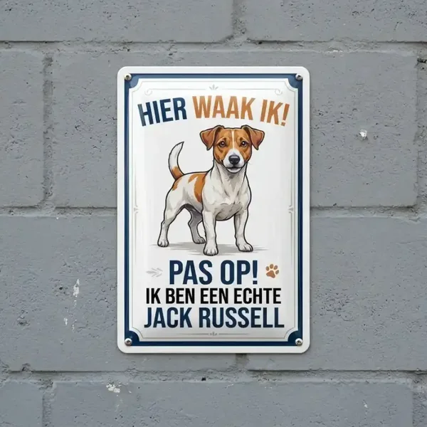 Metalen bord Jack Russell - Hier waak ik