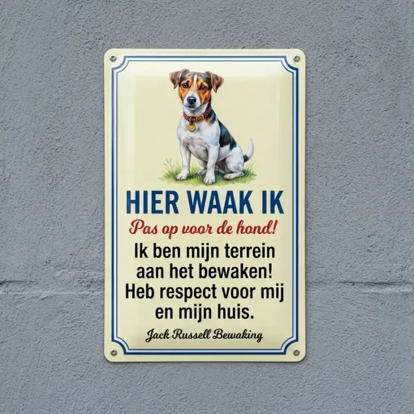 Metal Bord Jack Russell - Hier Waak Ik