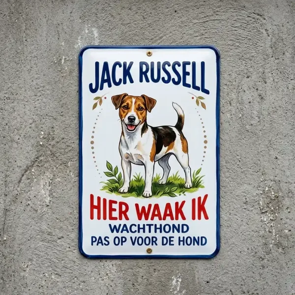 Metalen Bord Jack Russell Hier Waak Ik