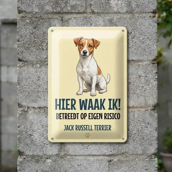 Metalen bord Jack Russell - Hier waak ik!