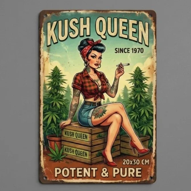 Metalen Wandbord Kush Queen Pin-Up Vintage