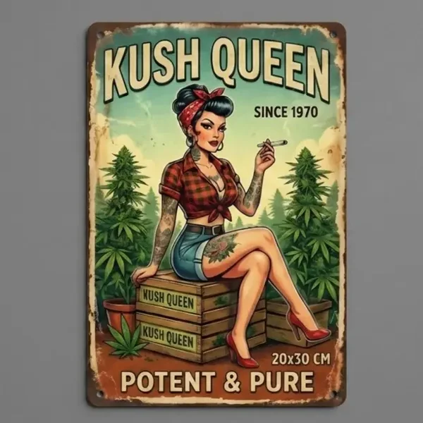 Metalen Wandbord Kush Queen Pin-Up Vintage