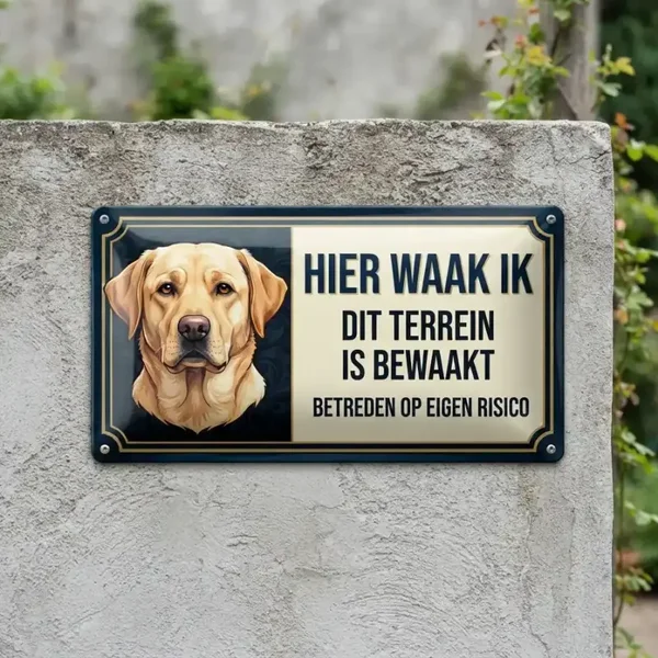 Metalen Bord Labrador - Hier waak ik / Betreden op eigen risico