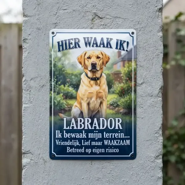 Metal bord Labrador - Hier waak ik!