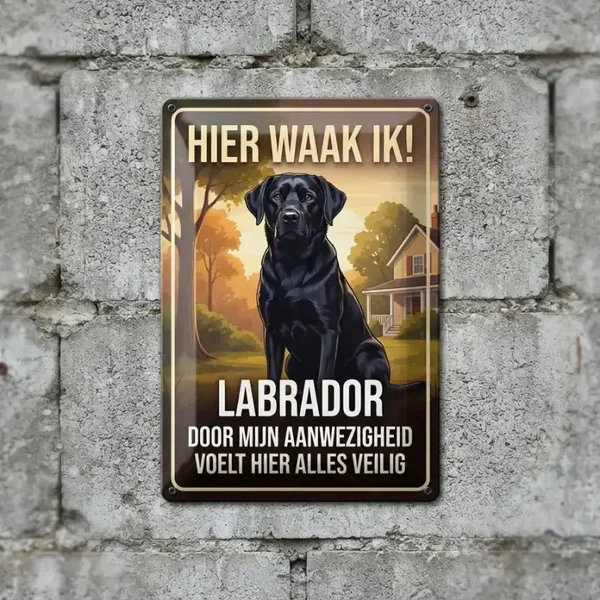 Metalen bord Hier waak ik Labrador