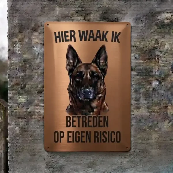 Metalen bord Mechelaar - Hier waak ik