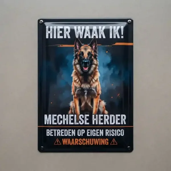 Metalen Bord Mechelse Herder - Hier Waak Ik