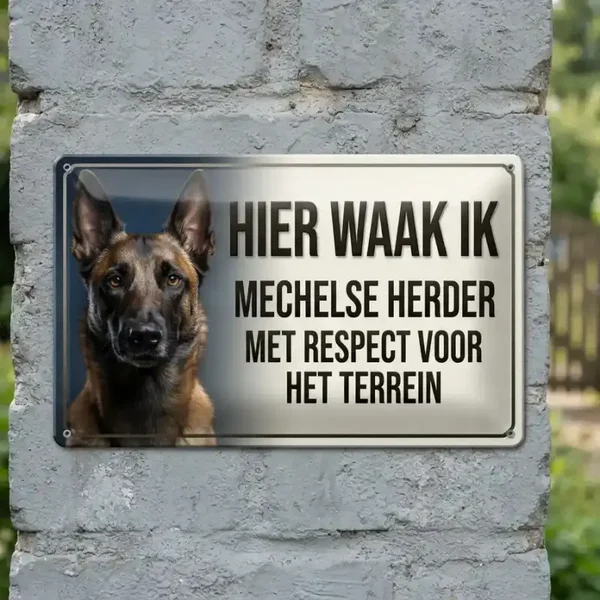 Metalen Bord Mechelse Herder - Hier Waak Ik