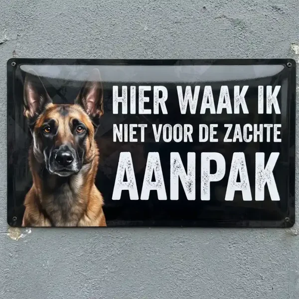 Metalen Bord Mechelse Herder - Hier Waak Ik