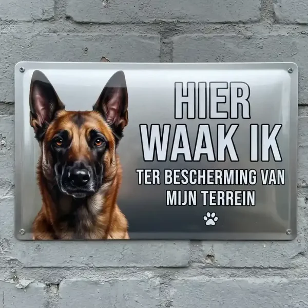 Metalen Bord Mechelse Herder - Hier Waak Ik