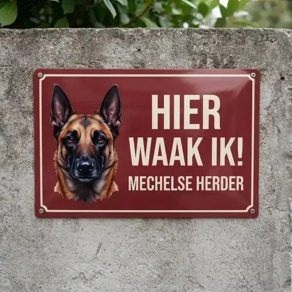 Metalen bord Mechelse Herder - Hier waak ik