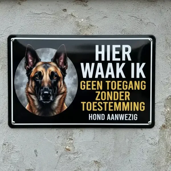 Metalen Bord Mechelse Herder - Hier Waak Ik