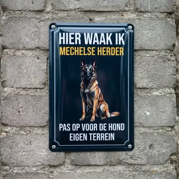Metalen Bord Mechelse Herder - Hier Waak Ik