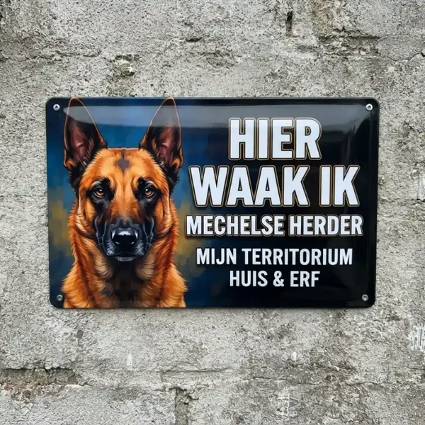 Metalen Bord Mechelse Herder - Hier Waak Ik