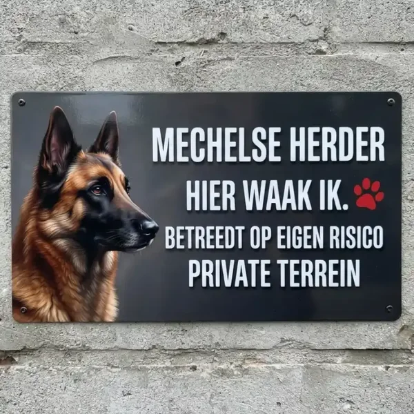 Metalen Bord Mechelse Herder - Hier Waak Ik