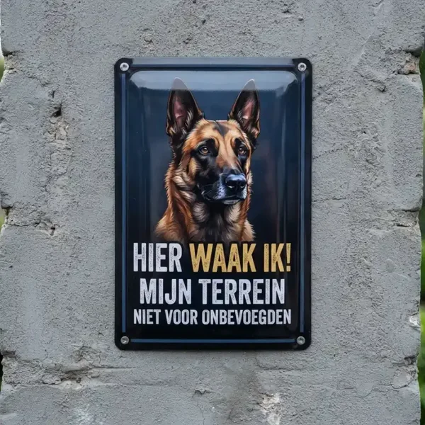 Metalen Bord Mechelse Herder - Hier waak ik!
