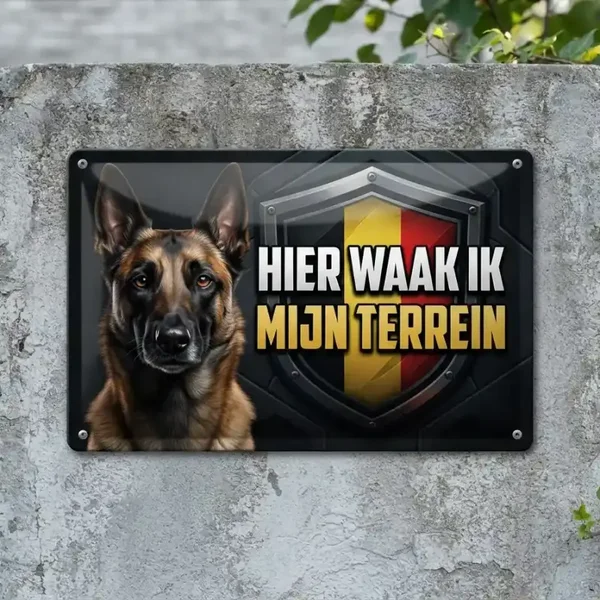 Metalen Bord Mechelse Herder - Hier Waak Ik