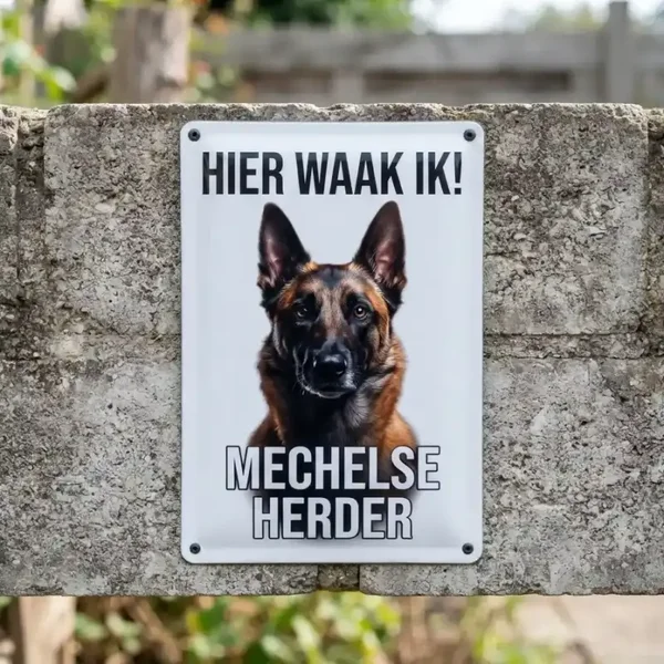 Metalen Bord Mechelse Herder - Hier Waak Ik