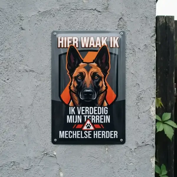 Metalen Bord Mechelse Herder - Hier Waak Ik