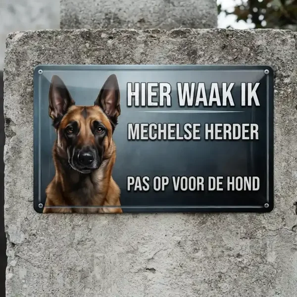 Metalen Bord Mechelse Herder - Hier Waak Ik