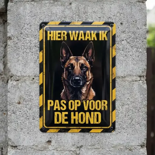 Metalen Bord Mechelse Herder - Hier Waak Ik