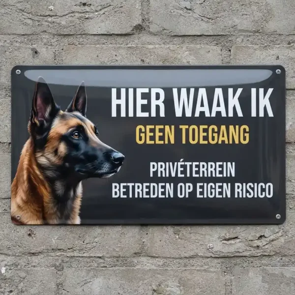 Metalen Bord Mechelse Herder - Hier Waak Ik