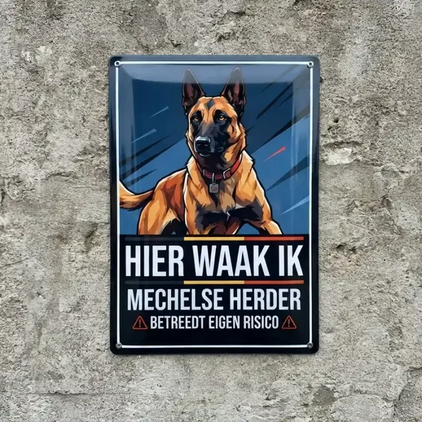 Metalen Bord Mechelse Herder - Hier Waak Ik