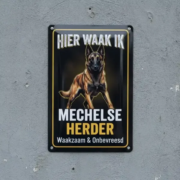 Metalen Bord Mechelse Herder - Hier Waak Ik