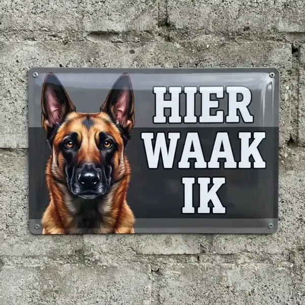 Metalen Bord Mechelse Herder - Hier Waak Ik