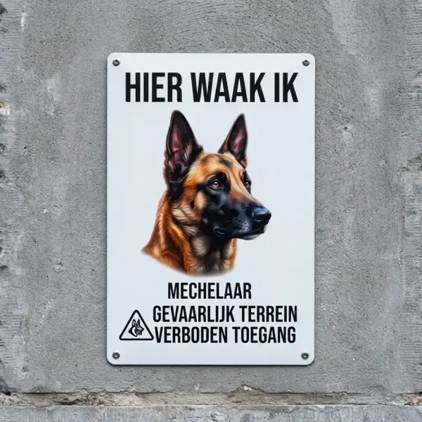 Metalen Bord Mechelse Herder - Hier Waak Ik Gevaarlijk Terrein