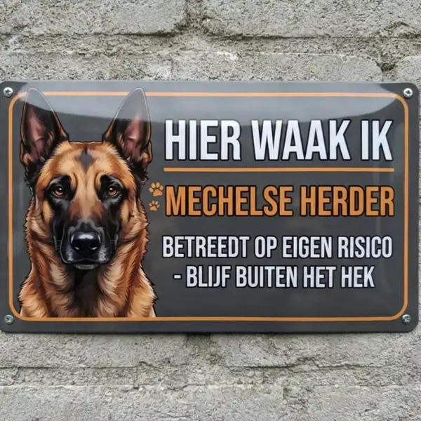 Metalen Bord Mechelse Herder - Hier Waak Ik