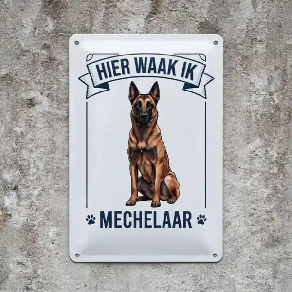 Metalen bord Mechelse Herder - Hier waak ik