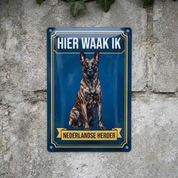 Metalen Bord Nederlandse Herder - Hier Waak Ik