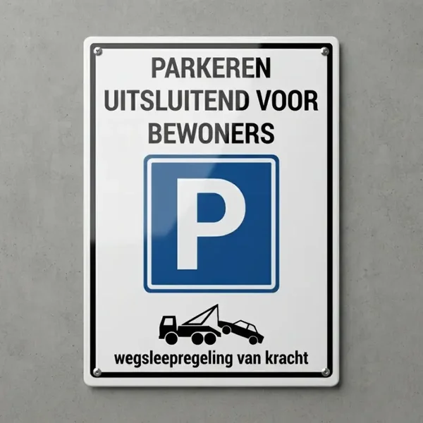 Metalen Bord Parkeren Uitsluitend voor Bewoners - Wegsleepregeling