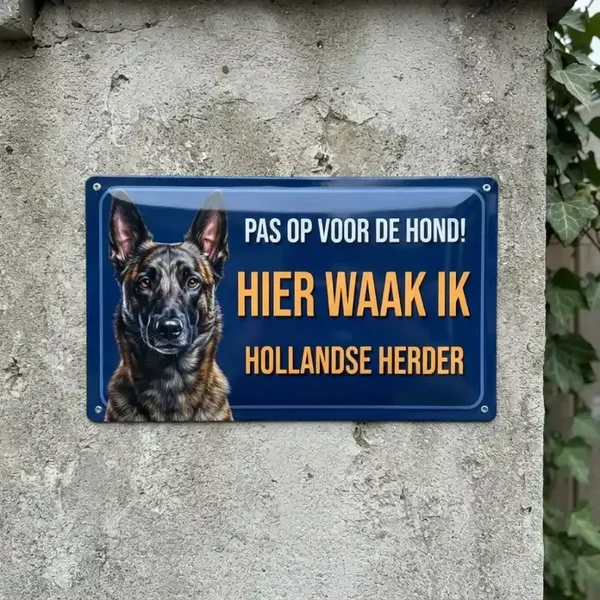Metalend bord Pas op voor de hond - Hollandse Herder